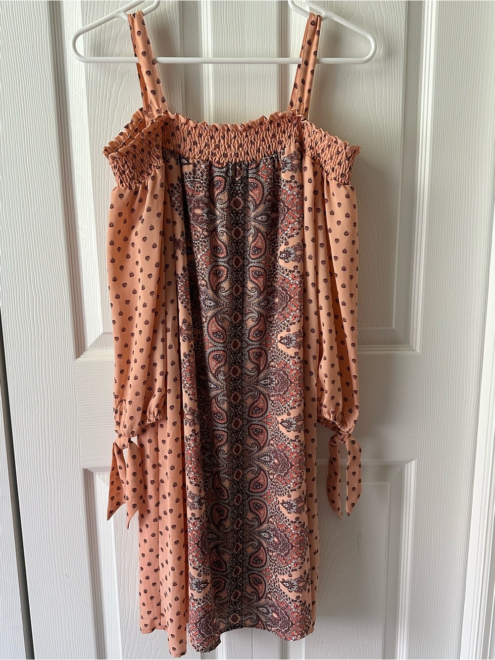 Luxology Peach Paisley Off-Shoulder Dress